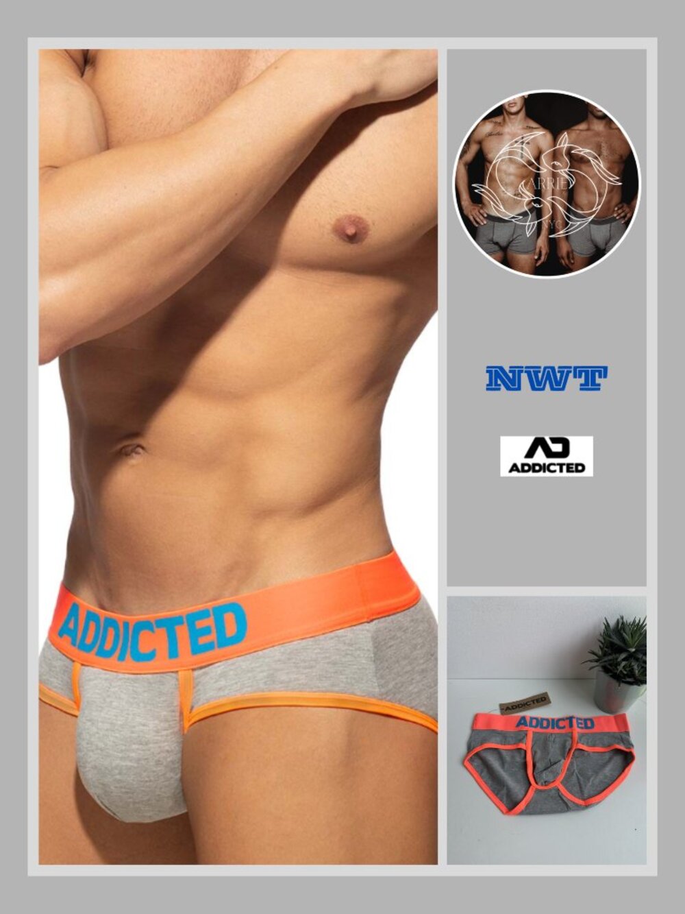 Addicted - Heather Neon Cotton Brief - Gray / Neon Orange (L)